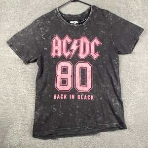ACDC Back In Black 80 T-Shirt Women's Large L‎ Gray Rock Band Music Graphic Tee